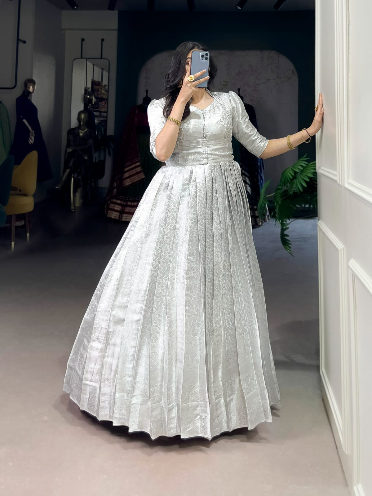 Silver Grey Kanjivaram Gown